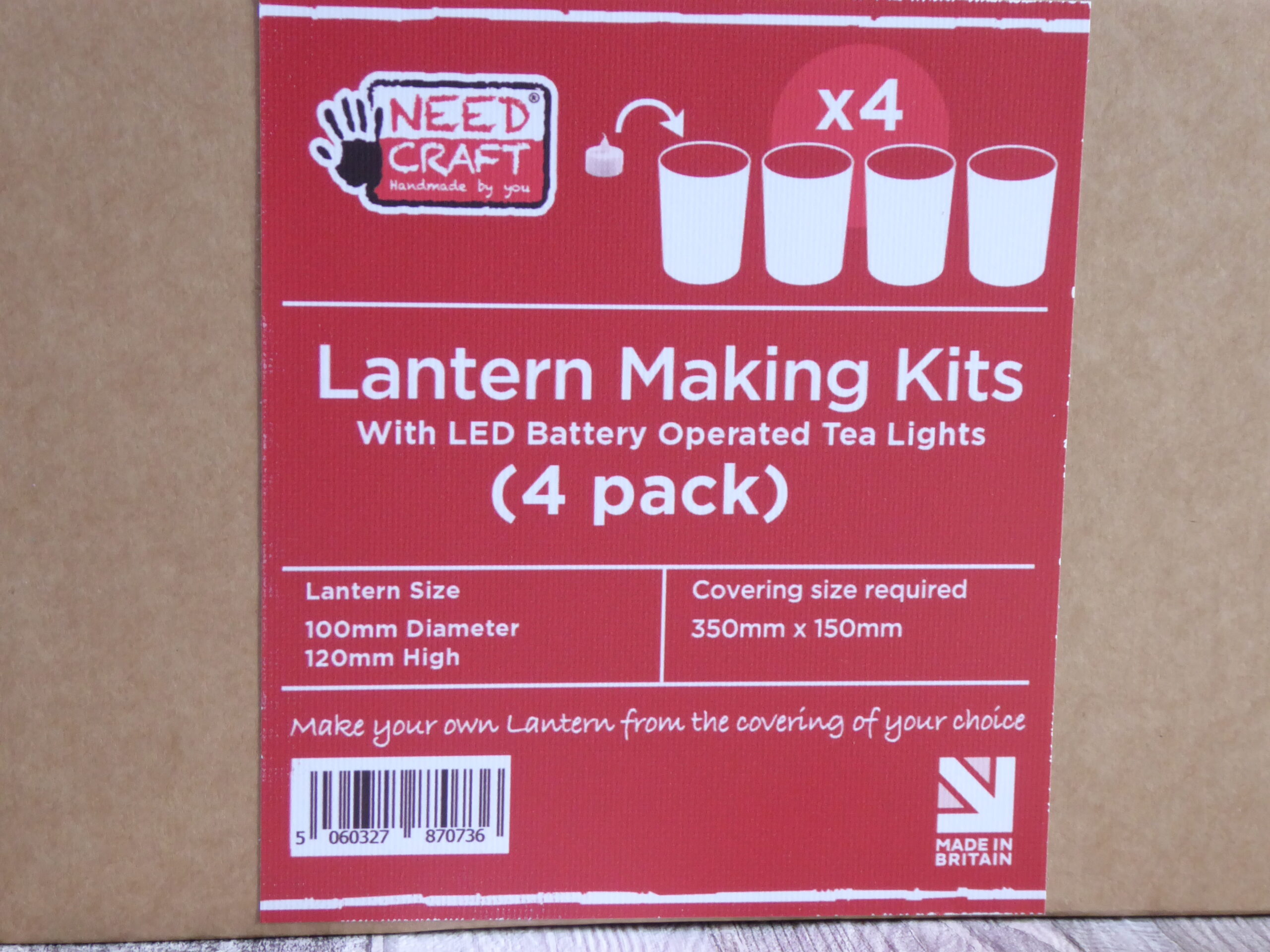 DIY Lantern Making Kit 4 Pack LED Tea Lights 12cm Height X 10cm